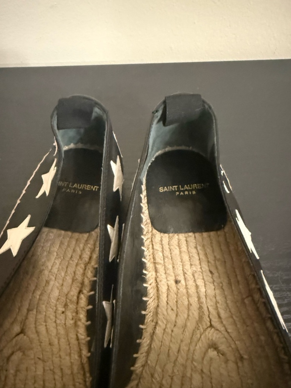 Saint Laurent Size 38.5 Black Leather White Star Espadrilles Loafers - Picture 7 of 9